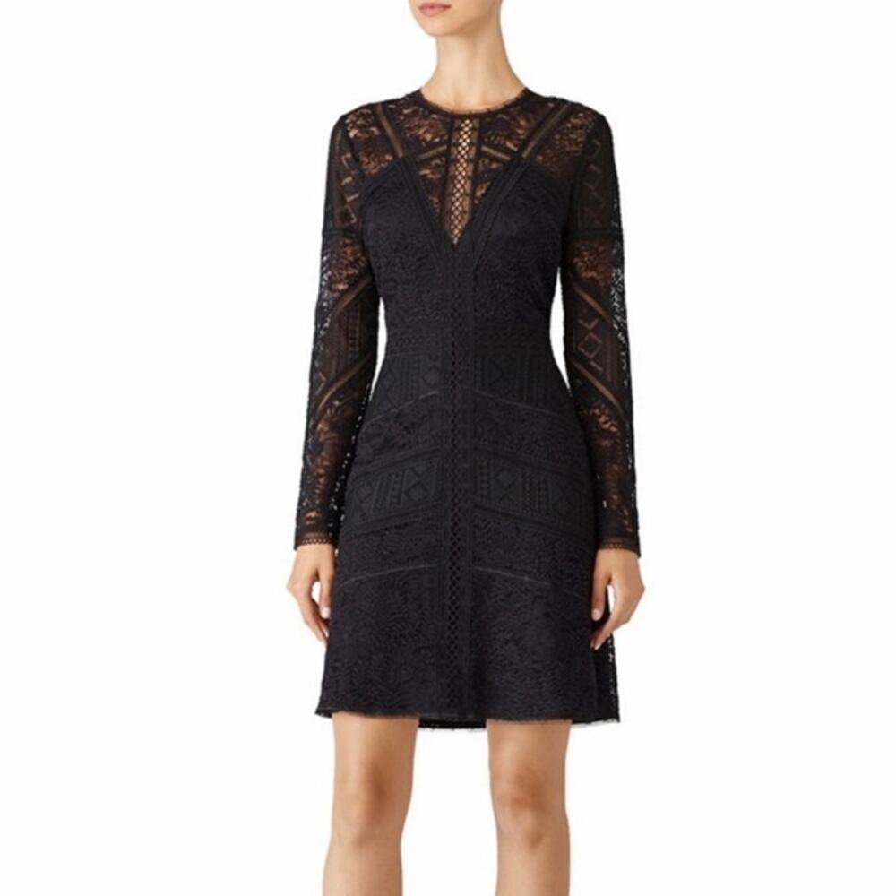 THE KOOPLES Black Lace Lined Lace Design A-Line Midi Dress size 6
